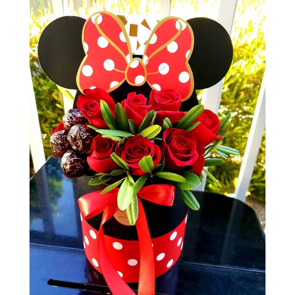 Set of 3, Minnie Mouse Inspired, Round Flower/Gift Box, Pink or Red | W756