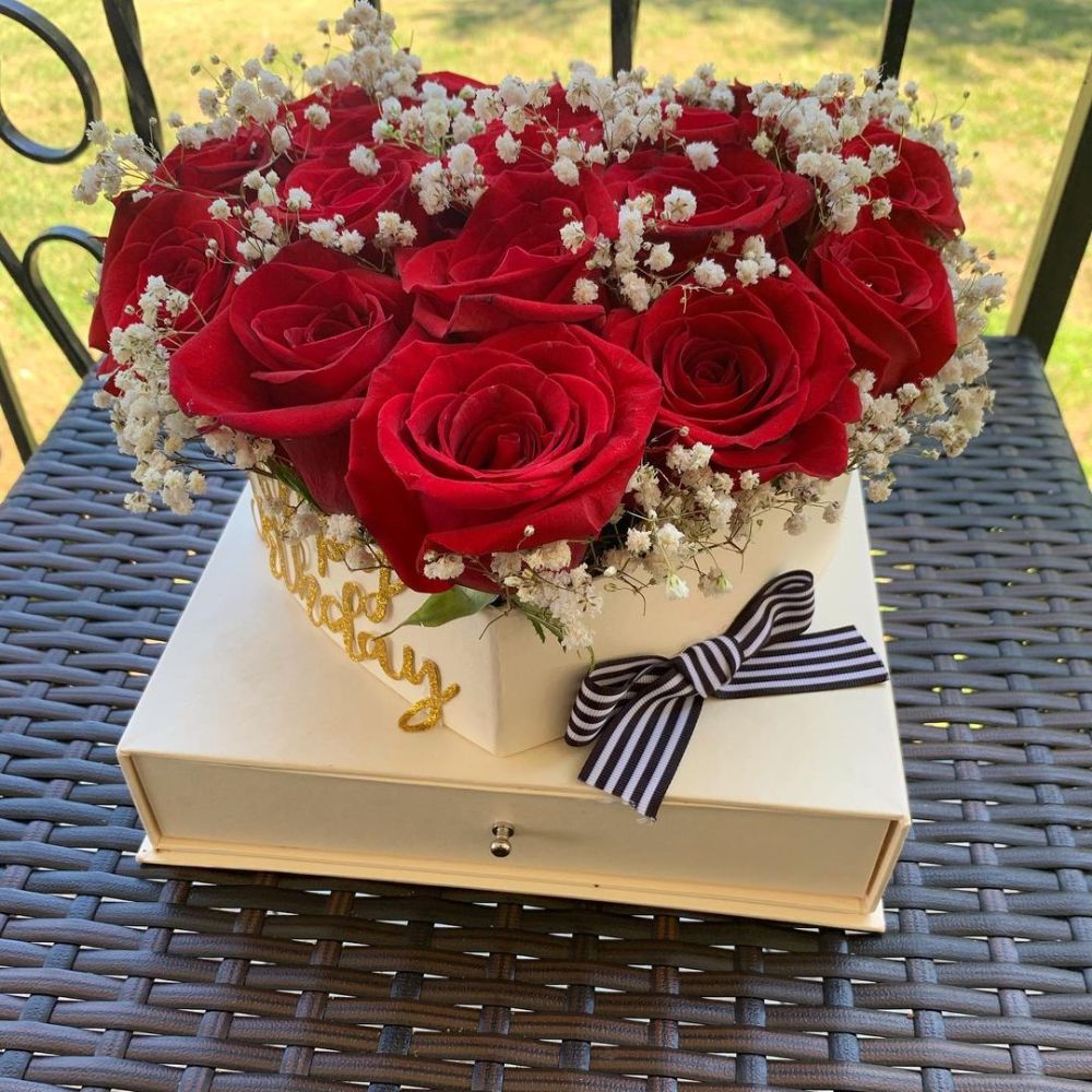 Large Square Box with Heart Insert and Surprise Drawer, 9.5"x 9.5"x 8.3", Various Colors | W735