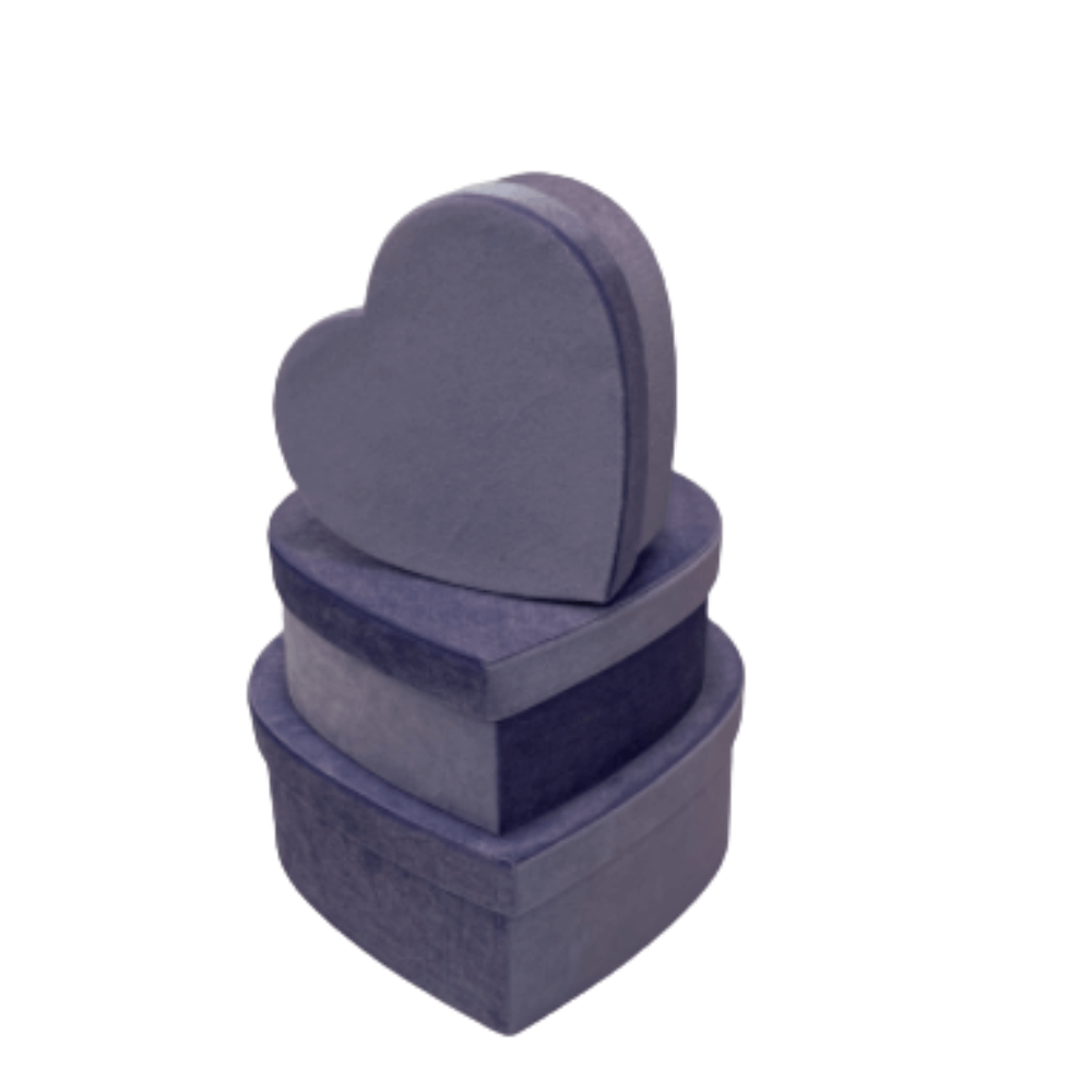Velour Set of 3 Heart Shaped Flower Gift Boxes, Various Colors