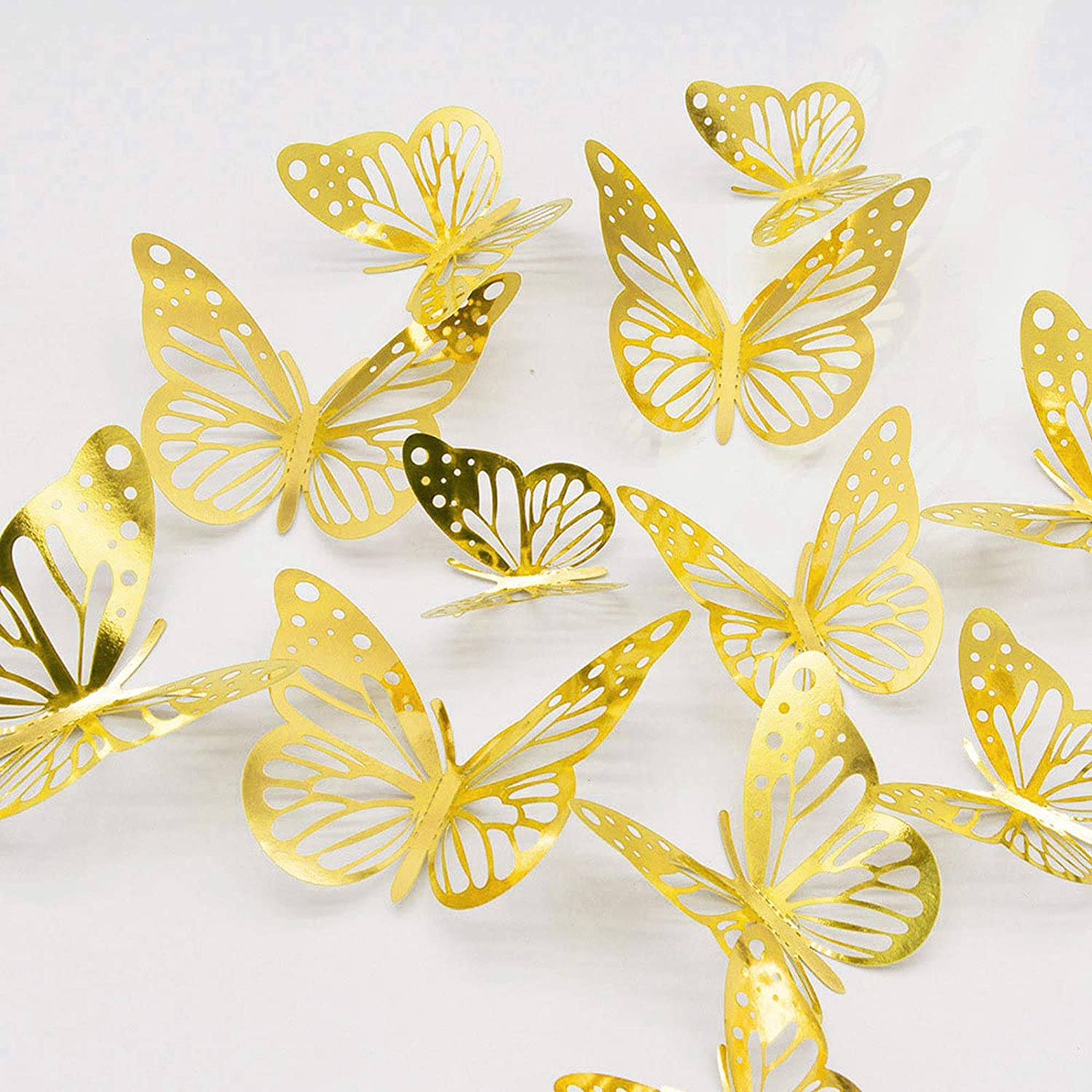 3-D Stick-On Butterflies, Pack of 12, Silver/Rose Gold/Gold – Unikpackaging