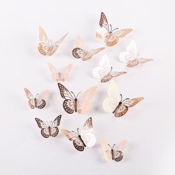 3-D Stick-On Butterflies, Pack of 12, Silver/Rose Gold/Gold