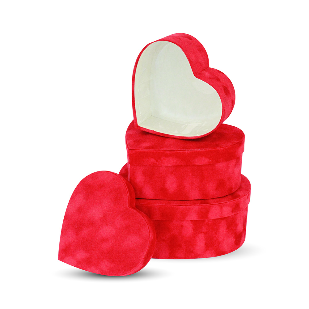 Heart Shaped Flower Boxes with Lids, Lot of 16 Nested Sets of 3 (11.8″, 10″ & 8.1″), Velvet Collection, W723 - Image 4