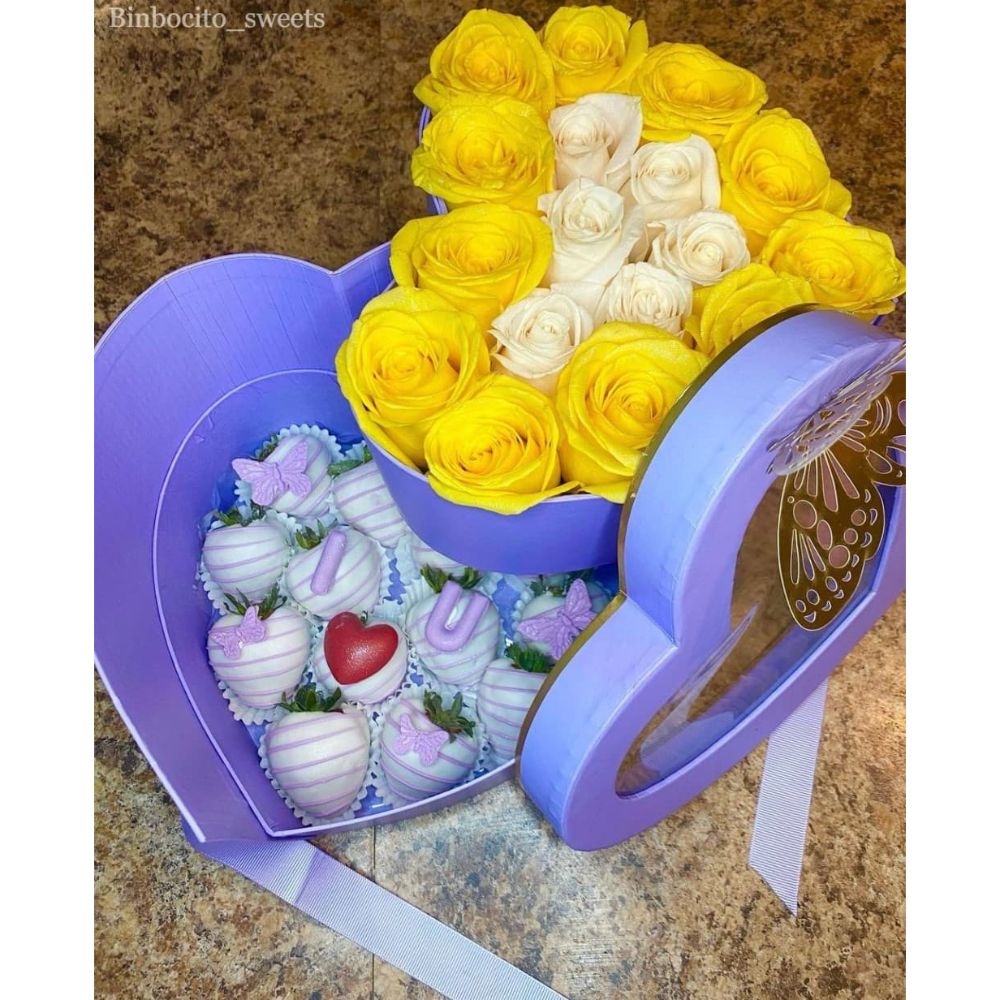 Double Layered Heart Shaped Flower/Gift Boxes with Plastic Liner - Size 9"x 8"x 6.5", Various Colors
