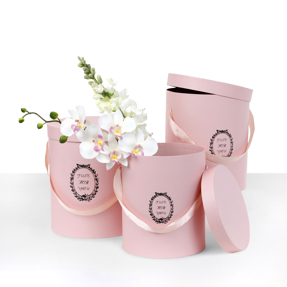 Large Set of 3 Round Flower Box, Just For You - White/Black/Pink/Blue | W921