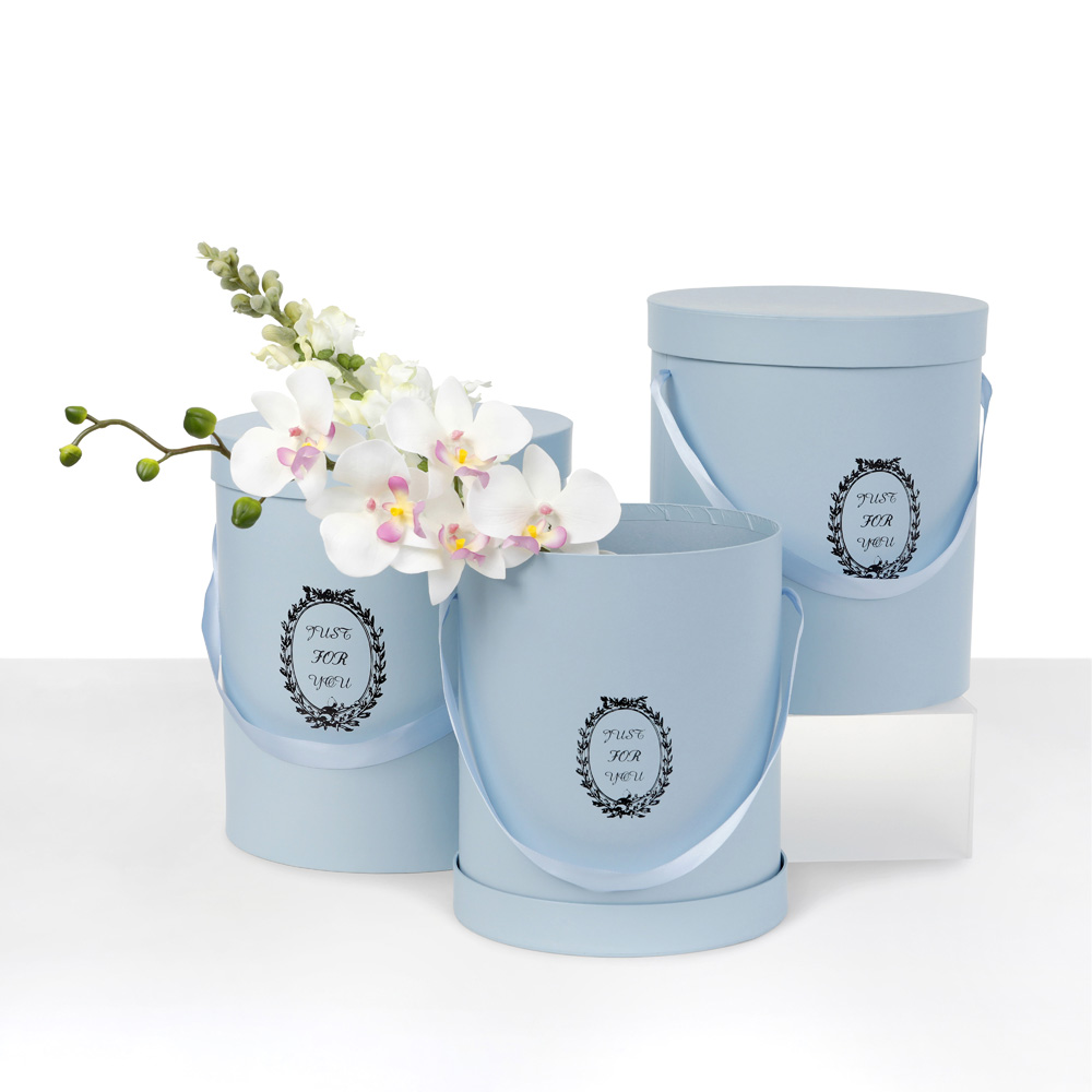 Large Set of 3 Round Flower Box, Just For You - White/Black/Pink/Blue | W921