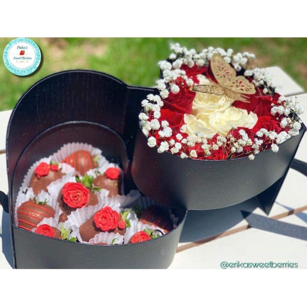 Double Layered Heart Shaped Flower/Gift Boxes with Plastic Liner - Size 9"x 8"x 6.5", Various Colors