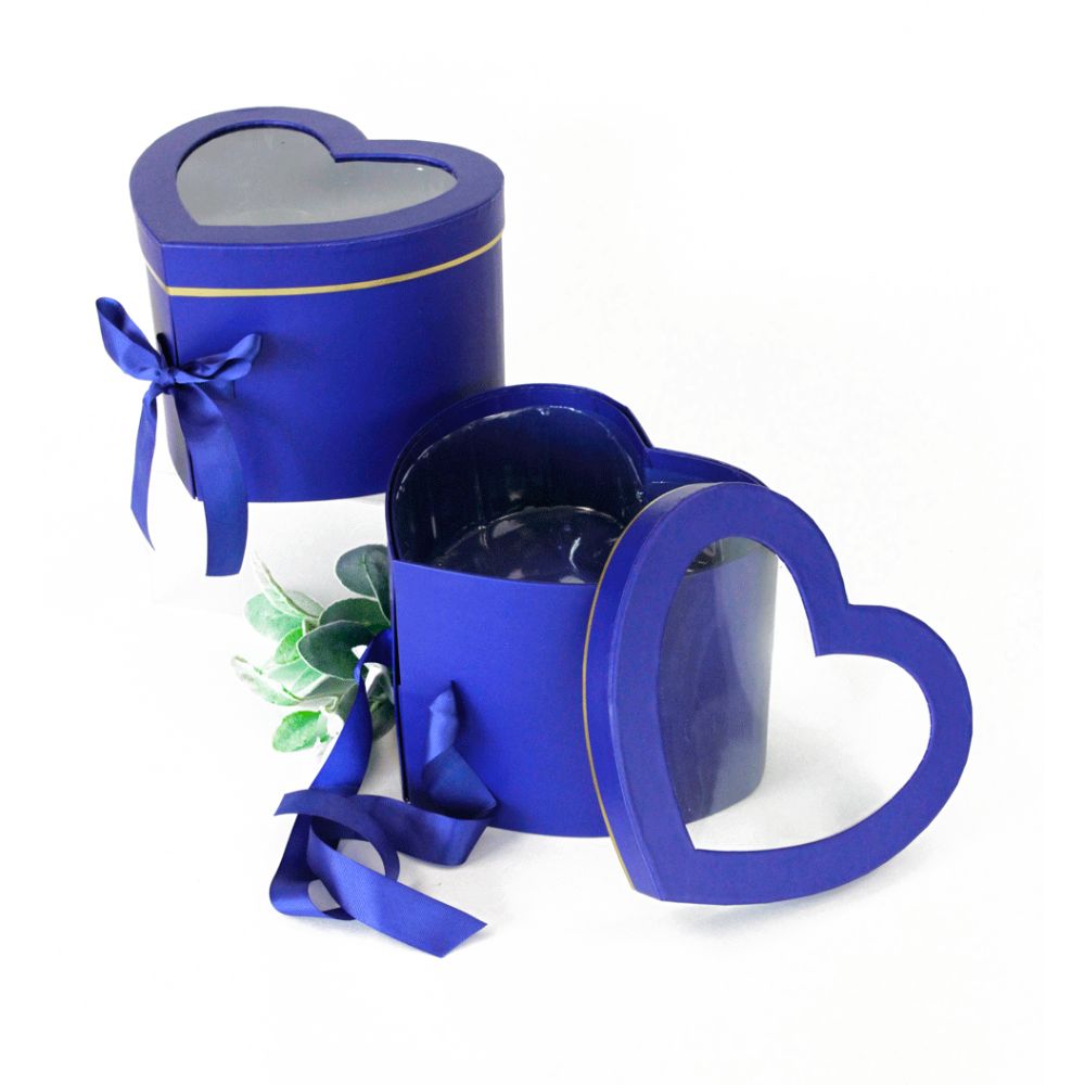 Double Layered Heart Shaped Flower/Gift Boxes with Plastic Liner - Size 9"x 8"x 6.5", Various Colors