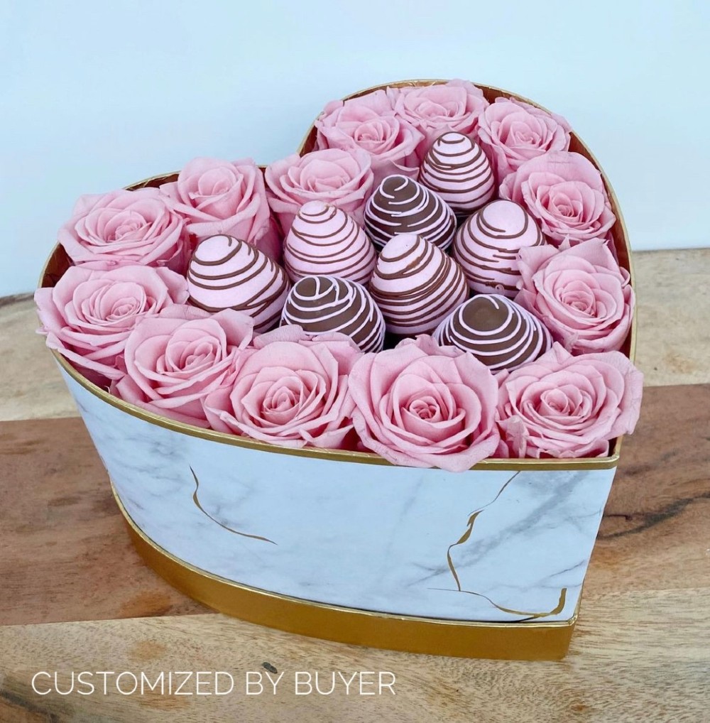 Set of 3, Heart Shaped Flower/Gift Boxes, White/Black Marble