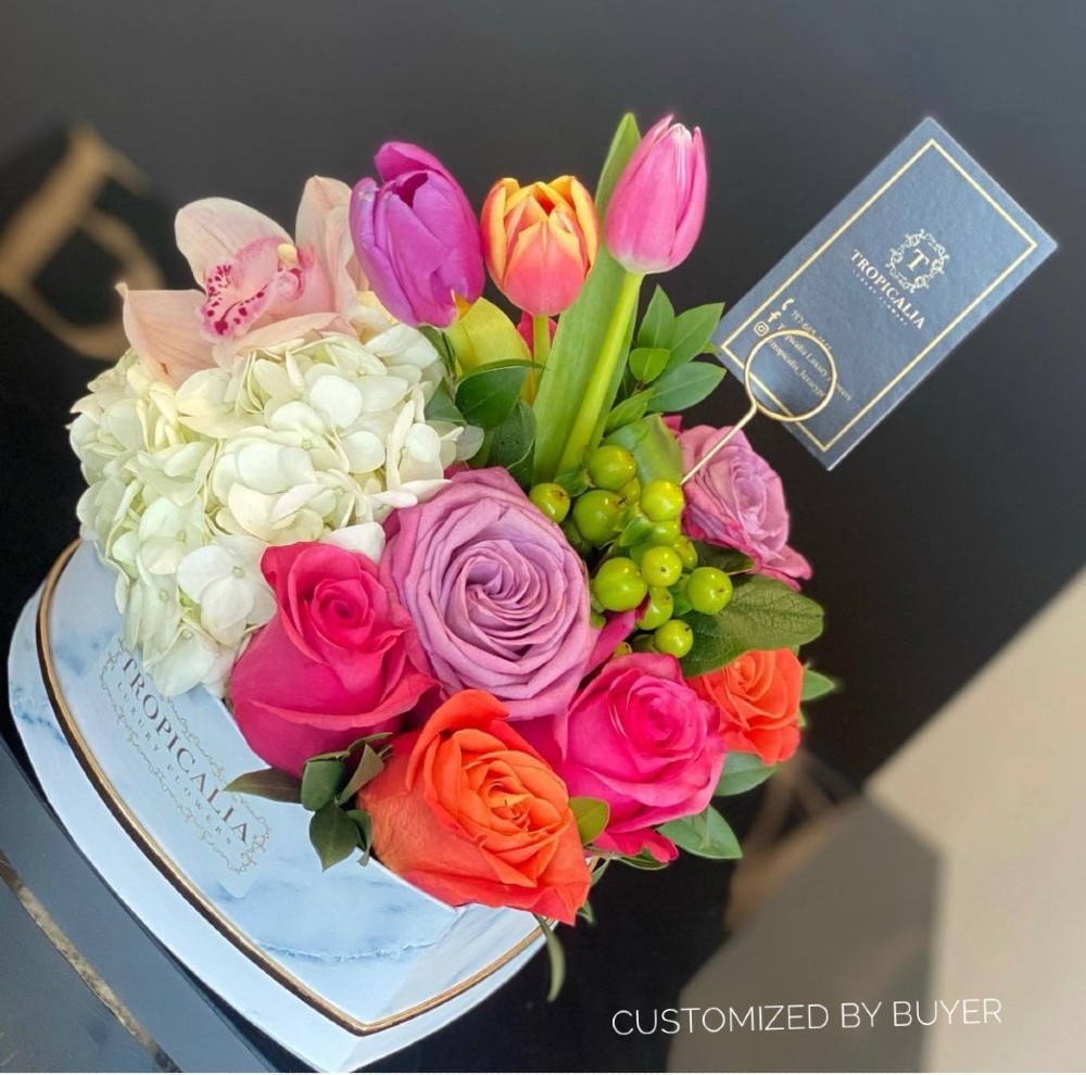 Set of 3, Heart Shaped Flower/Gift Boxes, White/Black Marble