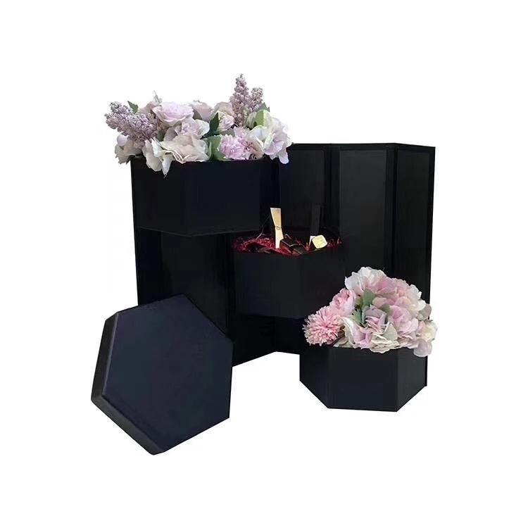 Hexagon Shape Surprise Flower Gift Box, 3 Tier, 8.5"x 7.4"x 15", Various Colors | W73