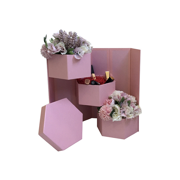 Hexagon Shape Surprise Flower Gift Box, 3 Tier, 8.5"x 7.4"x 15", Various Colors | W73