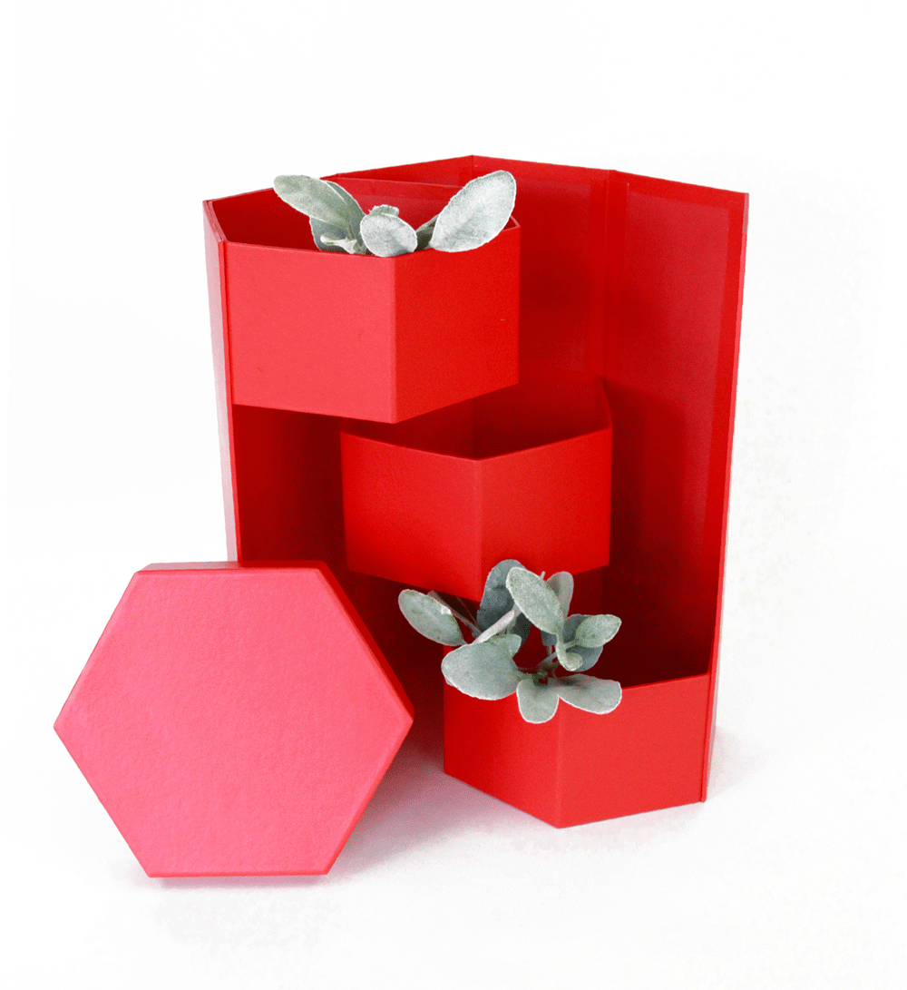 Hexagon Shape Surprise Flower Gift Box, 3 Tier, 8.5"x 7.4"x 15", Various Colors | W73