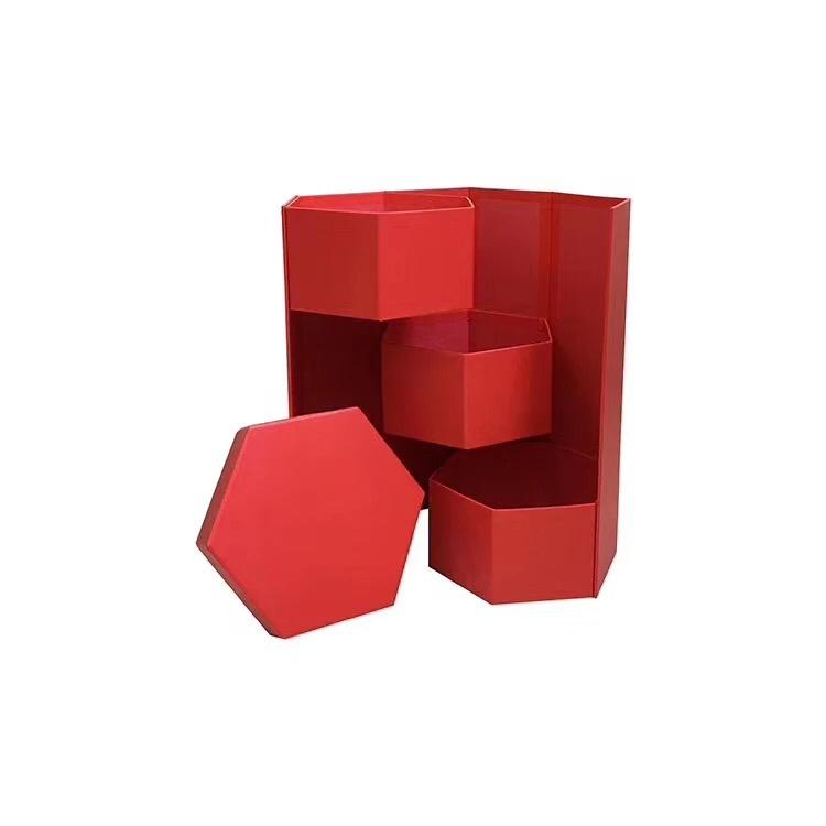 Hexagon Shape Surprise Flower Gift Box, 3 Tier, 8.5"x 7.4"x 15", Various Colors | W73