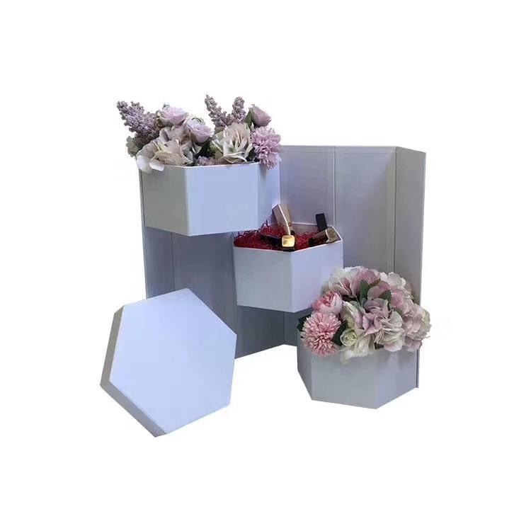 Hexagon Shape Surprise Flower Gift Box, 3 Tier, 8.5"x 7.4"x 15", Various Colors | W73