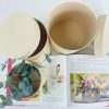 Set of 3, Round Flower/Gift Boxes with Lids, Plastic Liner, Beige/Pastel Yellow/Baby Blue/Sage Green | W730
