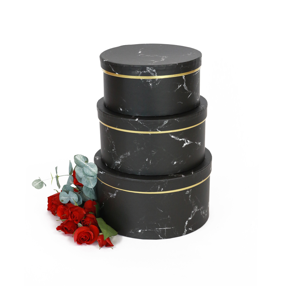 premium-quality-european-style-round-floral-flower-box-black-marble-with-golden-rim-w6704-2.jpg Set of 3, Round Flower/Gift Boxes - Black Marble/White Marble with Gold Rim | W670