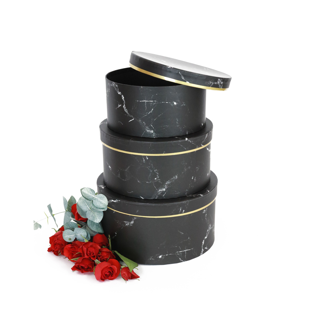 premium-quality-european-style-round-floral-flower-box-black-marble-with-golden-rim-w6704-4.jpg Set of 3, Round Flower/Gift Boxes - Black Marble/White Marble with Gold Rim | W670