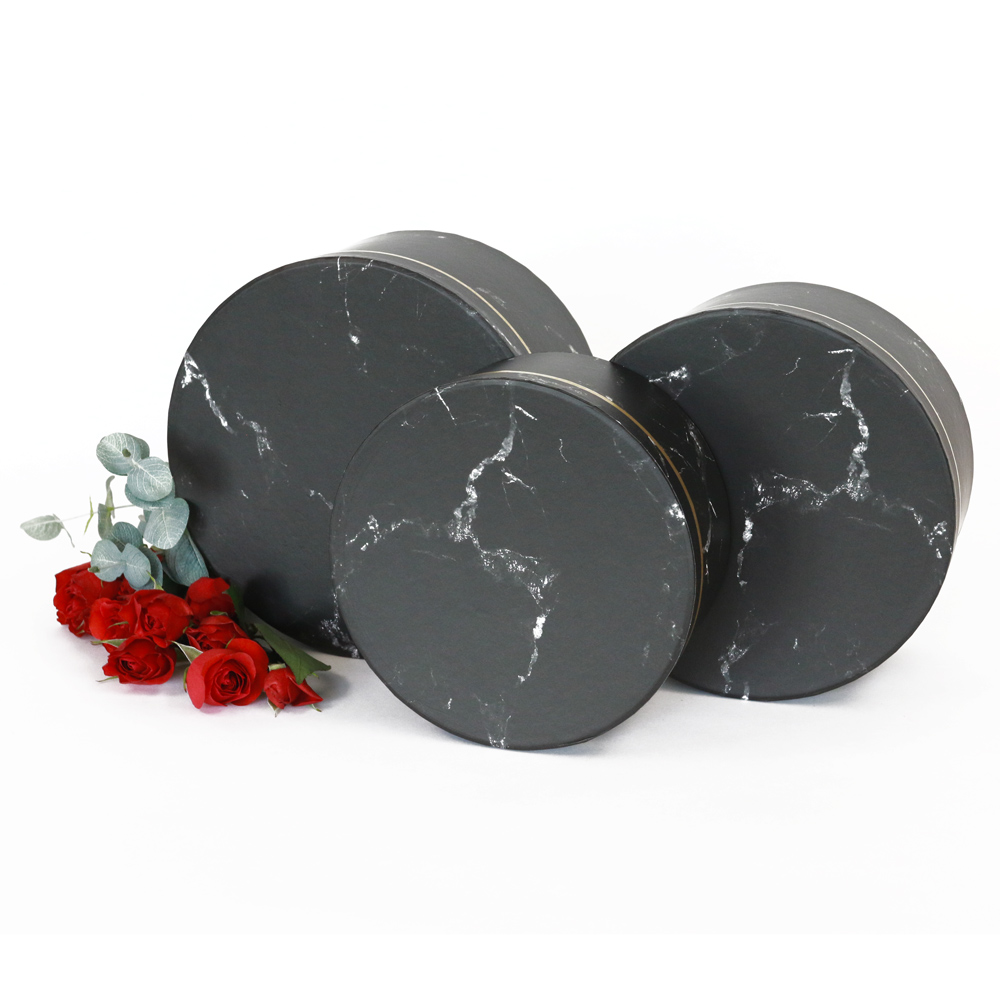 premium-quality-european-style-round-floral-flower-box-black-marble-with-golden-rim-w6704-5.jpg Set of 3, Round Flower/Gift Boxes - Black Marble/White Marble with Gold Rim | W670