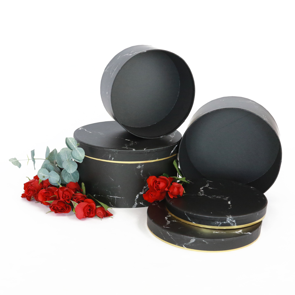 premium-quality-european-style-round-floral-flower-box-black-marble-with-golden-rim-w6704-6.jpg Set of 3, Round Flower/Gift Boxes - Black Marble/White Marble with Gold Rim | W670