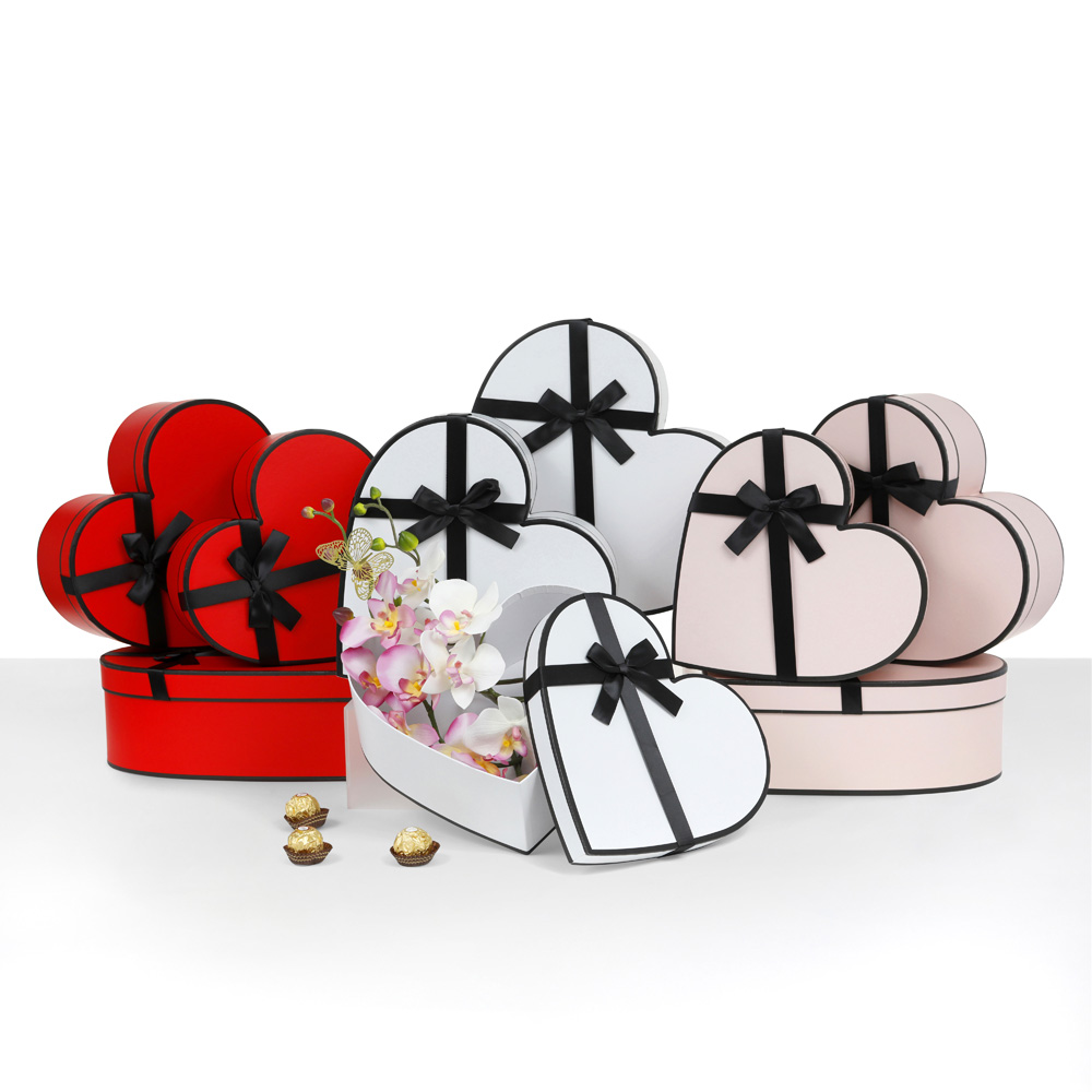 round-flower-box-heart-white-black-pink-bow-with-upscale-korean-style-red-fancy-gift-boxes-for-macarons-velvet-gift-birthday-flowers-florist-supplies-roses-packaging-for-arrangements-chocolate-W547