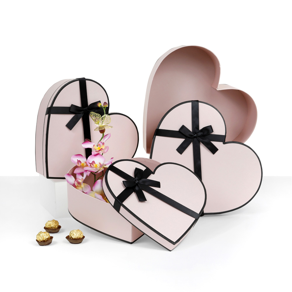 Set of 3 Heart Shaped Flower/Gift Boxes, Premium Quality for Luxury Arrangements, Pink/White/Red I W547
