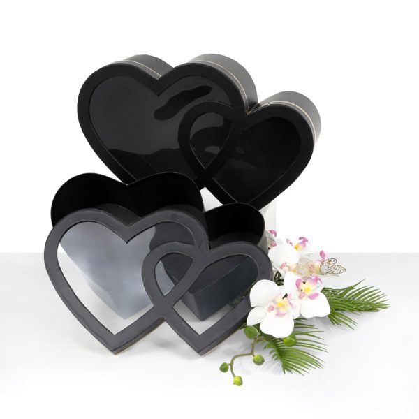 Set of 2, Double-Hearts Flower/Gift Boxes, Black/White/Pink/Red | W315