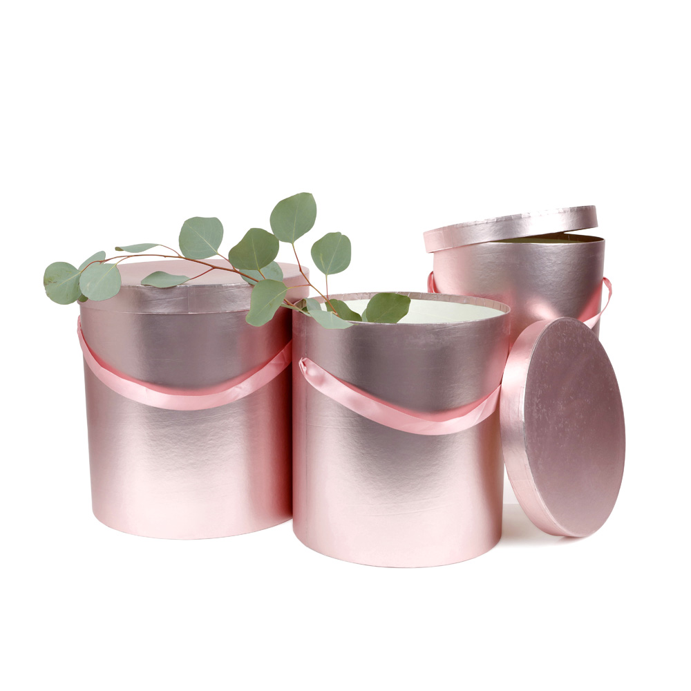 Set of 3, Large Round Flower Box, Shiny Gold W6898 Unikpackaging