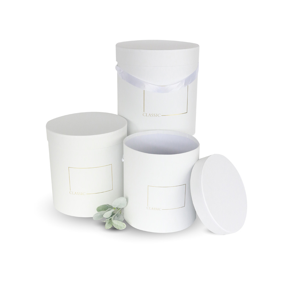 Large Set of 3, Round Flower/Gift Boxes with Lids, Classic Black/White/Teal/Purple | W730