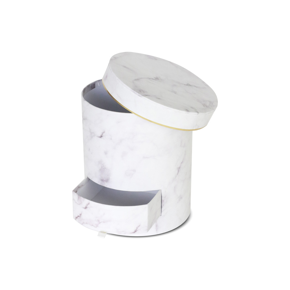 Round Shaped Flower Gift Box, with Tray, Size 6.7" dia x 7.9", Marble Design | W674