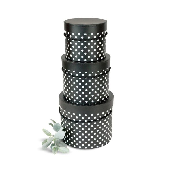 Set of 3, Round Flower/Gift Boxes with Lids, Polka Dots Design