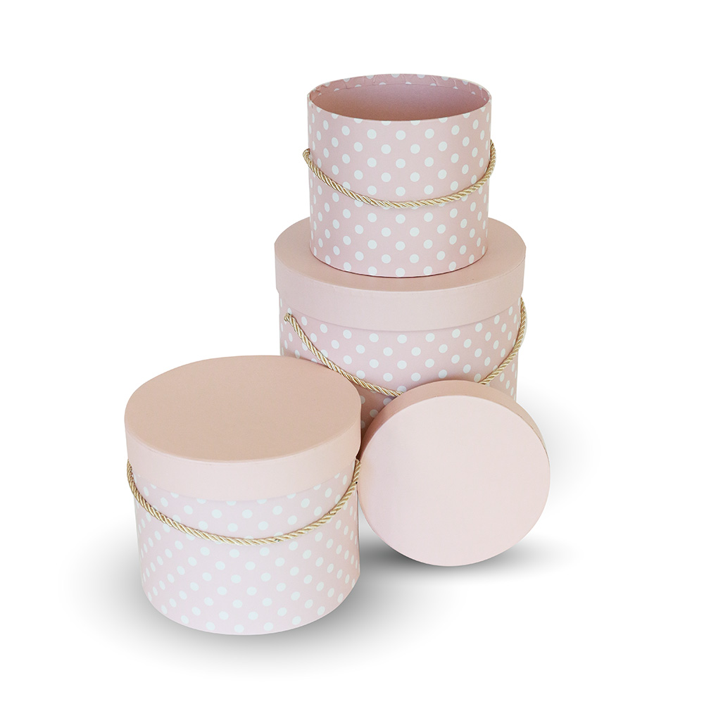 Set of 3, Round Flower/Gift Boxes with Lids, Polka Dots Design | W9399-W9400