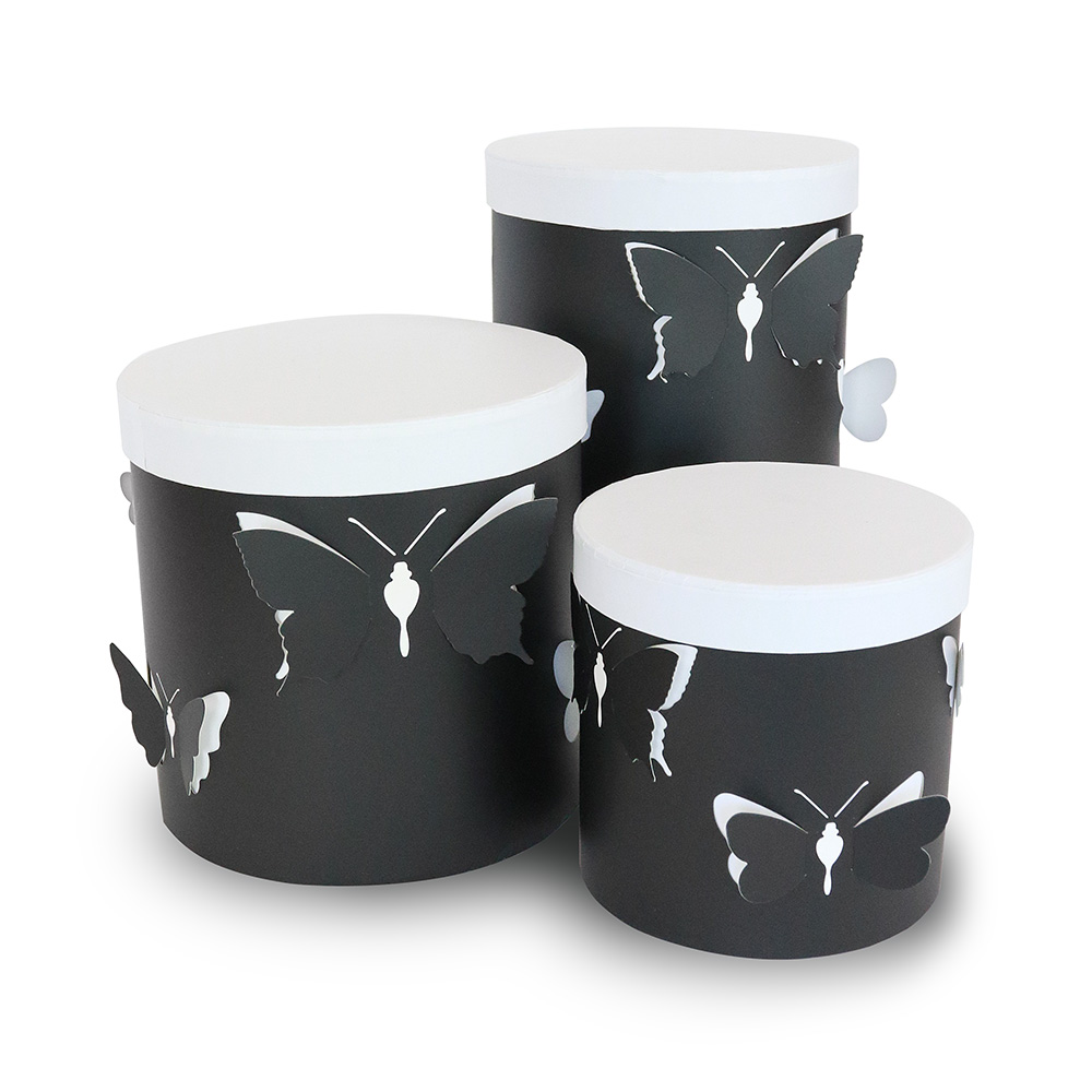 Set of 3, Round Flower/Gift Boxes with 3D Butterflies | W764