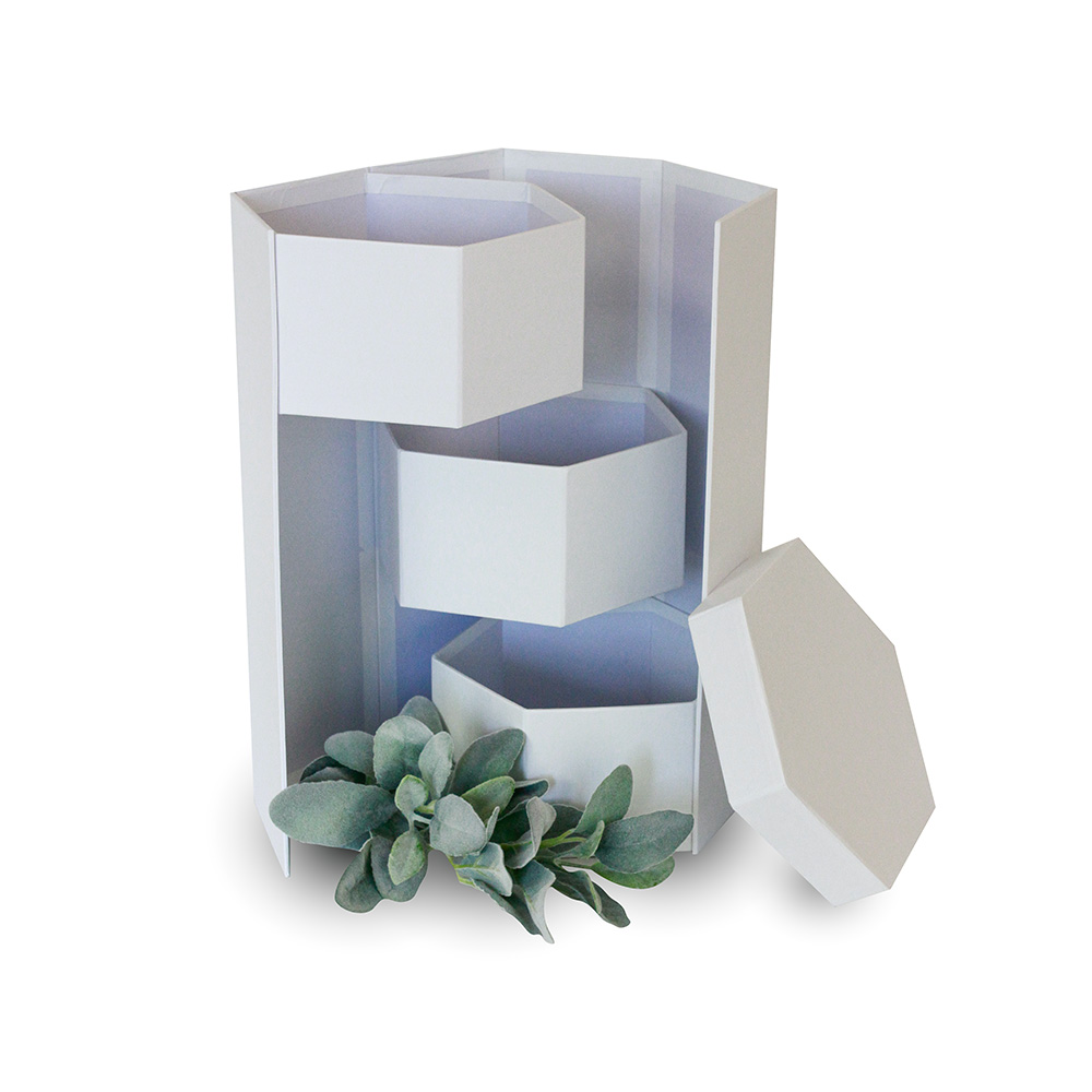 Hexagon Shape Surprise Flower Gift Box, 3 Tier, 8.5"x 7.4"x 15", Various Colors | W73