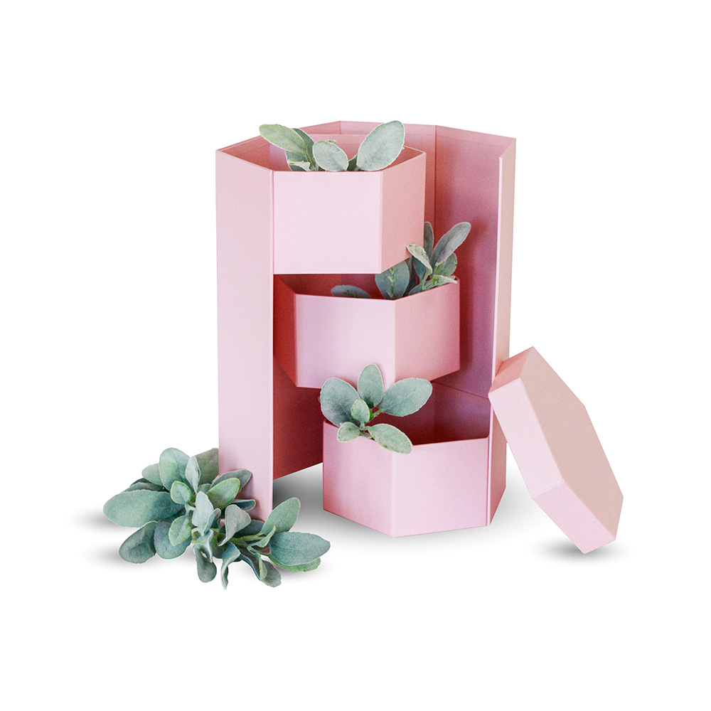 Hexagon Shape Surprise Flower Gift Box, 3 Tier, 8.5"x 7.4"x 15", Various Colors | W73