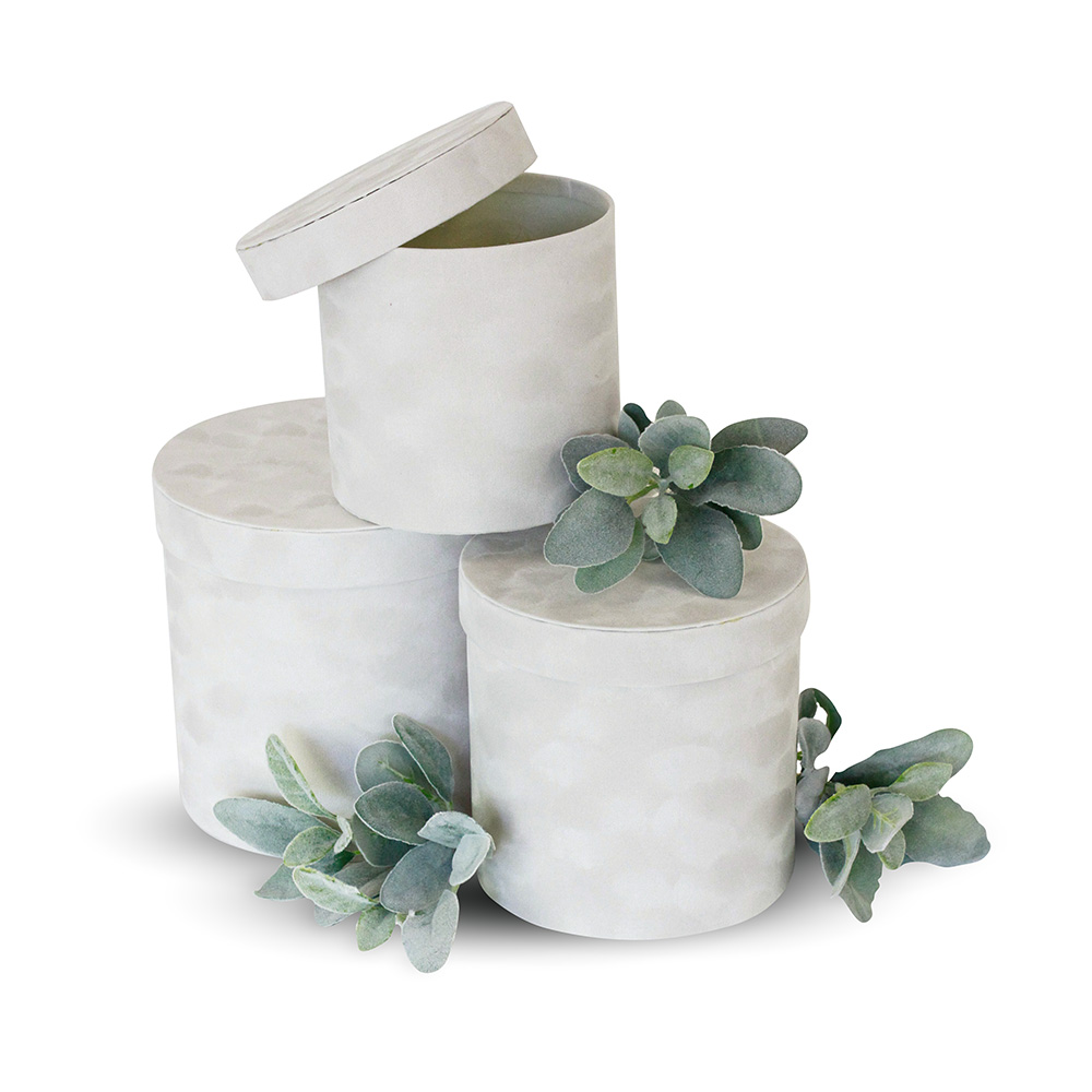 Velvet Set of 3, Round Flower/Gift Boxes with Lids, Black/White/Pink/White | W722