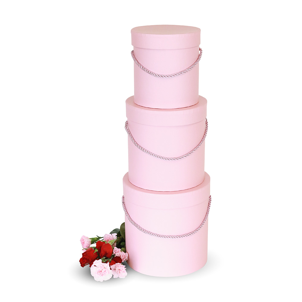 Set of 3, Round Flower Boxes with Lids, Solid - Various Colors W730
