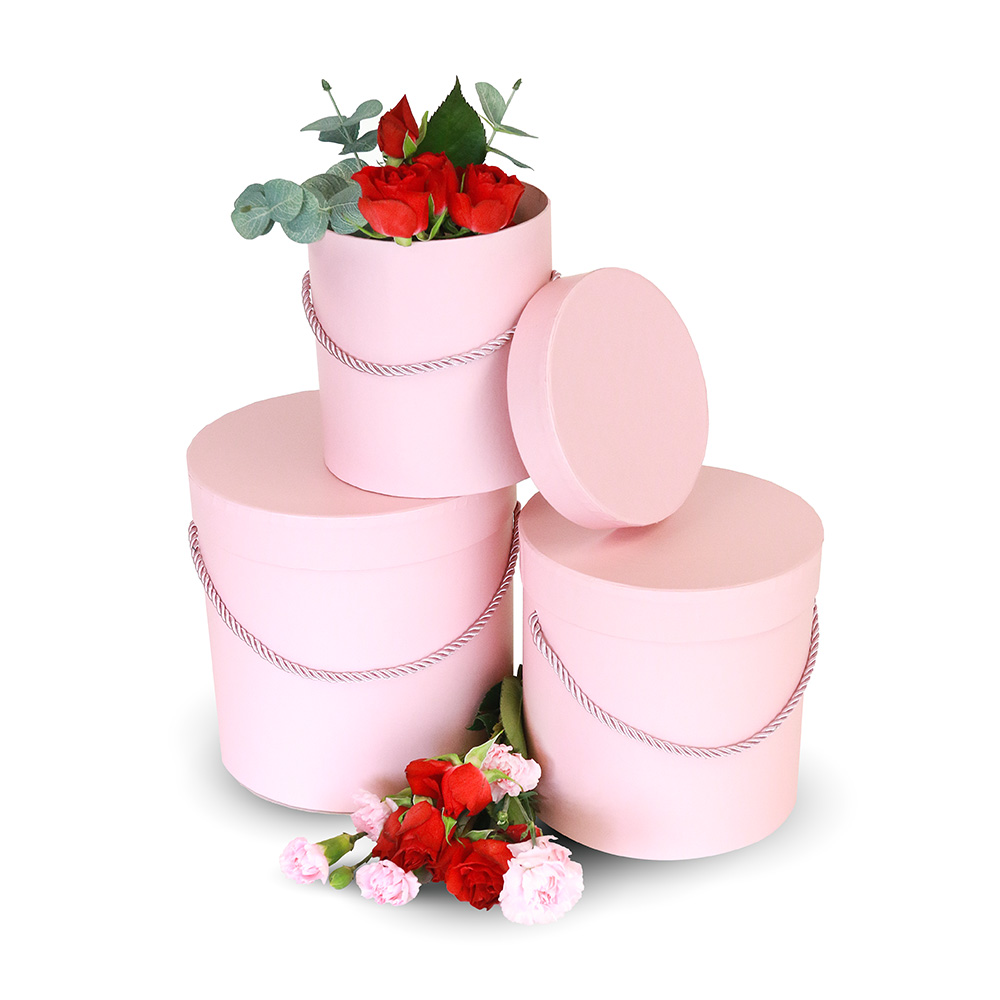 Set of 3, Round Flower Boxes with Lids, Solid - Various Colors W730