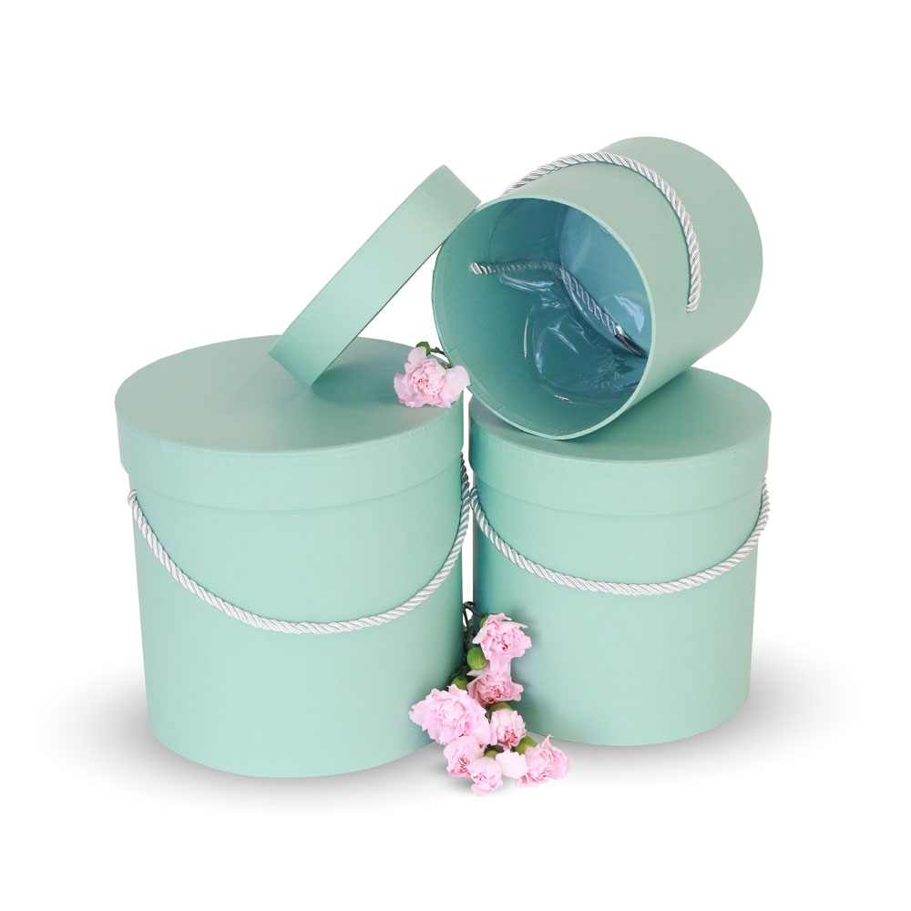 Set of 3, Round Flower Boxes with Lids, Solid - Various Colors W730