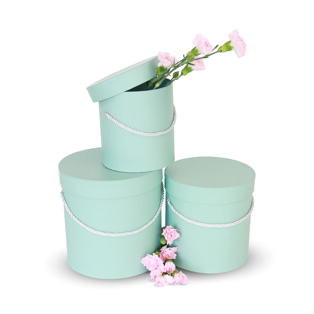 Set of 3, Round Flower Boxes with Lids, Solid - Various Colors W730