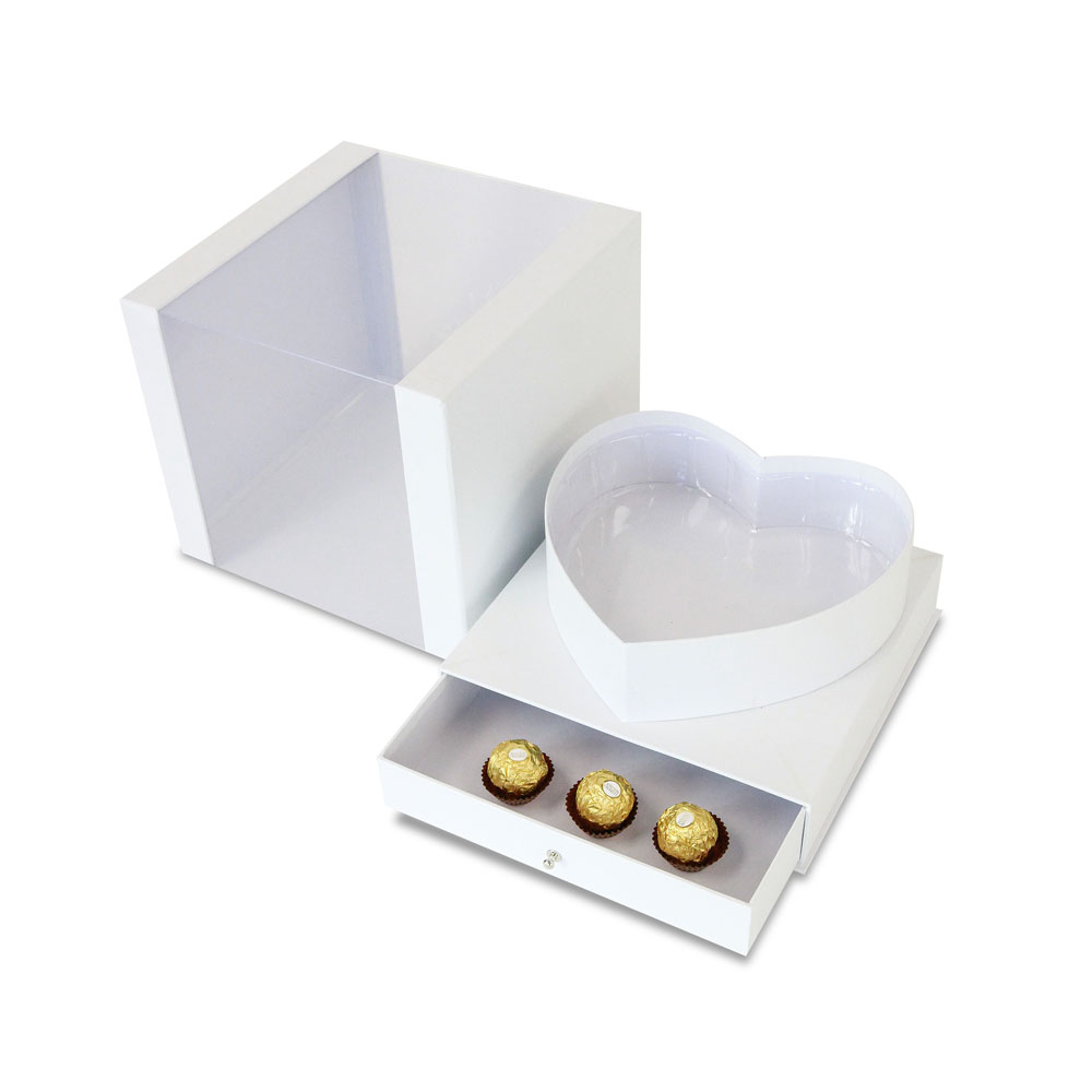 Large Square Box with Heart Insert and Surprise Drawer, 9.5"x 9.5"x 8.3", Various Colors | W735
