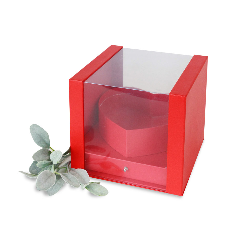 Large Square Box with Heart Insert and Surprise Drawer, 9.5"x 9.5"x 8.3", Various Colors | W735