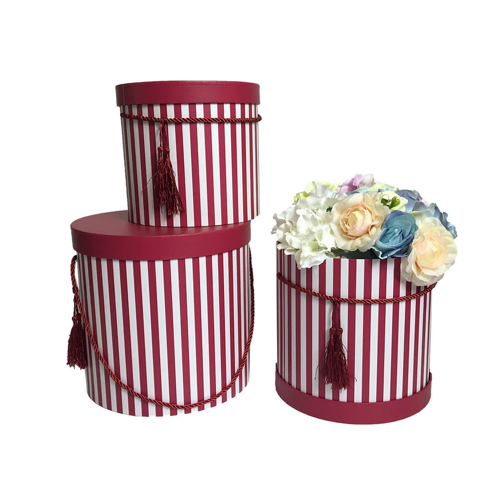 Set of 3, Large Round Flower/Gift Boxes with Lids, Color Stripes Design W935 Unikpackaging