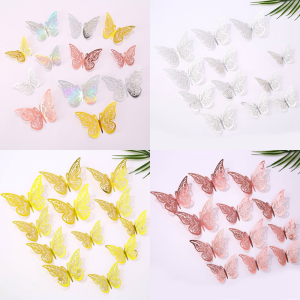 3-D Stick-On Butterflies, Pack of 12, Silver/Rose Gold/Gold