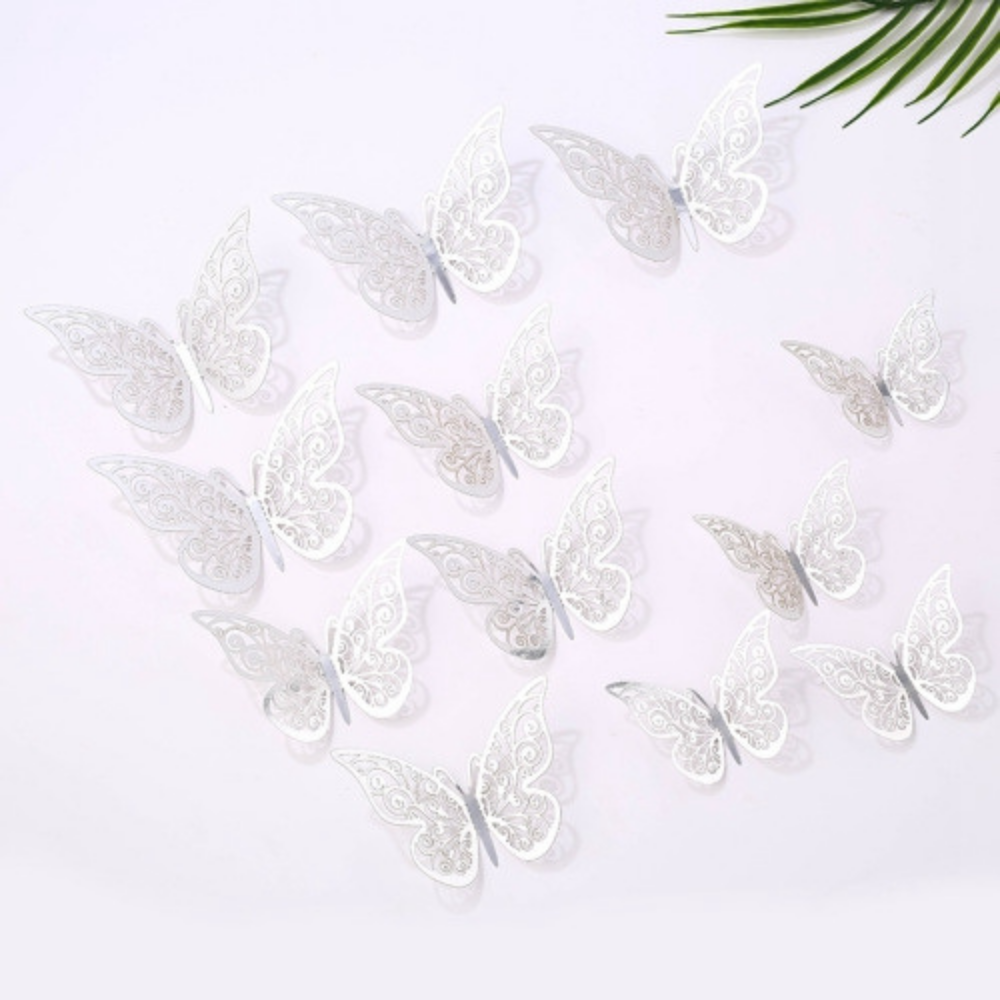 3-D Stick-On Butterflies, Pack of 12, Silver/Rose Gold/Gold