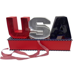 USA Letter-Shaped Flower Gift Box with Removable Letters & Plastic Liner