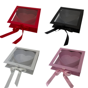 Square Box with Clear Window and Heart Insert, Various Colors