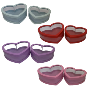 Set of 2 Heart Shaped Boxes with Clear Walls, Various Colors