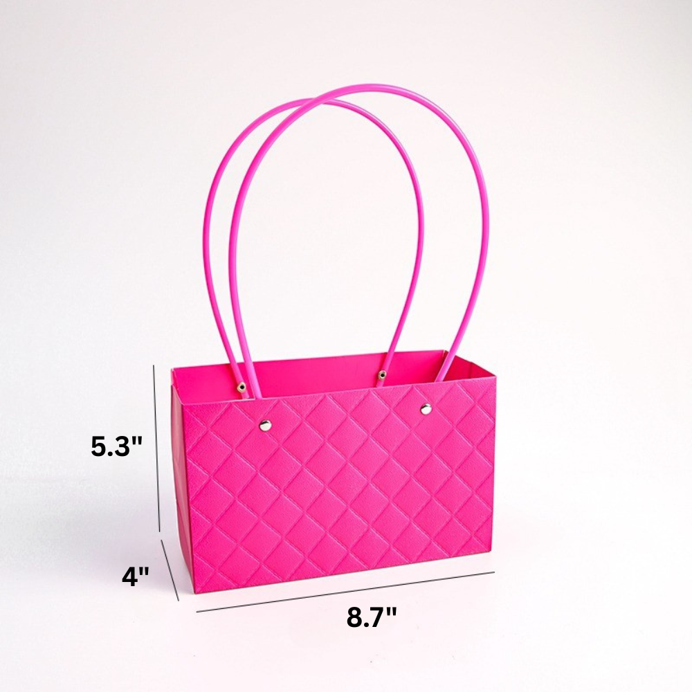 HB-LGYWMKD-P8-C021-hot-pink-quilted-flower-gift-bag-with-handles-8-7x5-3x4-inch