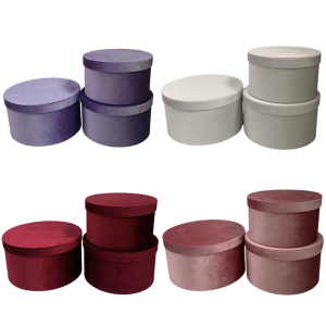 Set of 3, Luxurious Velour Large Round Flower/Gift Boxes with Lids, Various Colors| W738