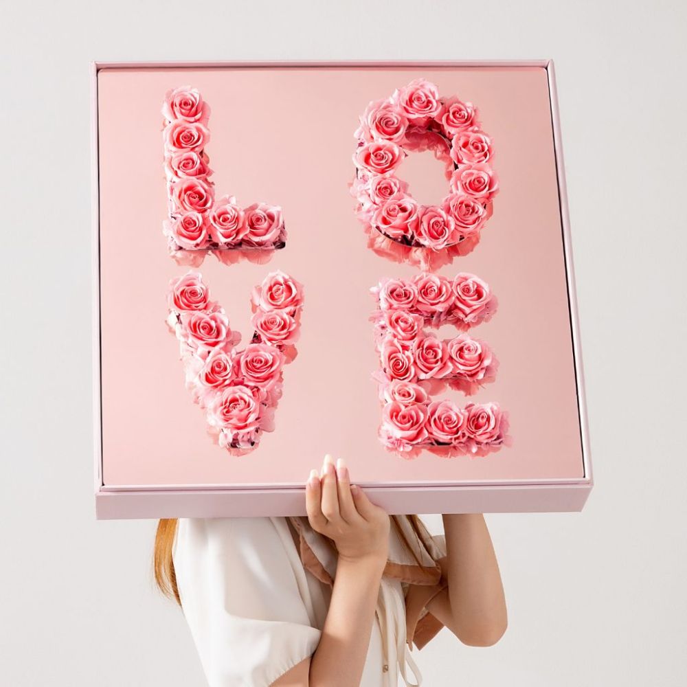 LOVE Extra Large Box with Acrylic Top, Mirror Background, Floral Foam, Various Colors | W212